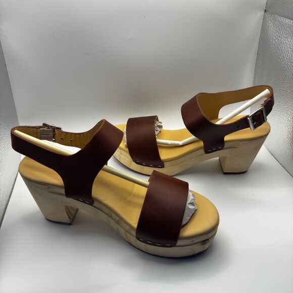 Nisolo Women’s Leather Wood Platform Sandals Size 6 Handmade in Mexico 3.5”Heel - Picture 5 of 11